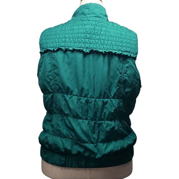 Christopher & Banks Aqua Green Puffer Vest XL Quilted Outdoor Zip-Up with Ruffle - Picture 3 of 10